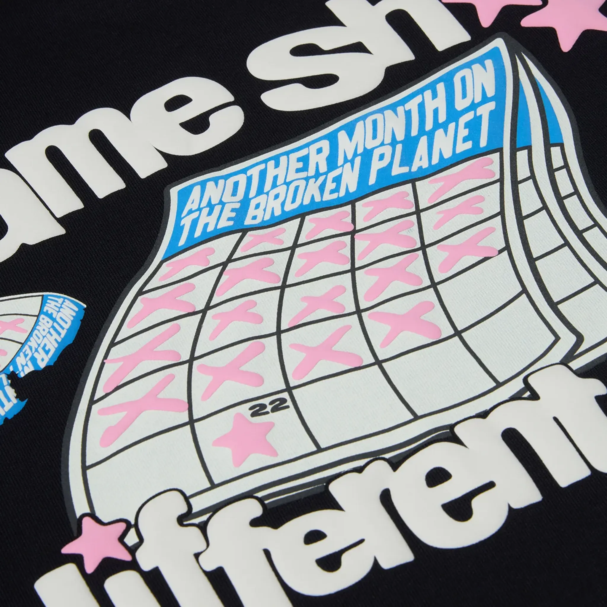 Front Detailed View of Broken Planet Different Day Midnight Black T Shirt BP-JUN25-TS-M_BLACK